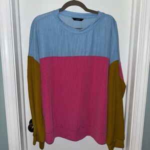Colorblock Sweater - Blue, Pink, and Mustard